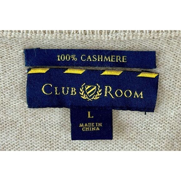 Club Room 100% Cashmere Classic V-Neck Men's Lightweight Cream Sweater Large - Picture 6 of 10